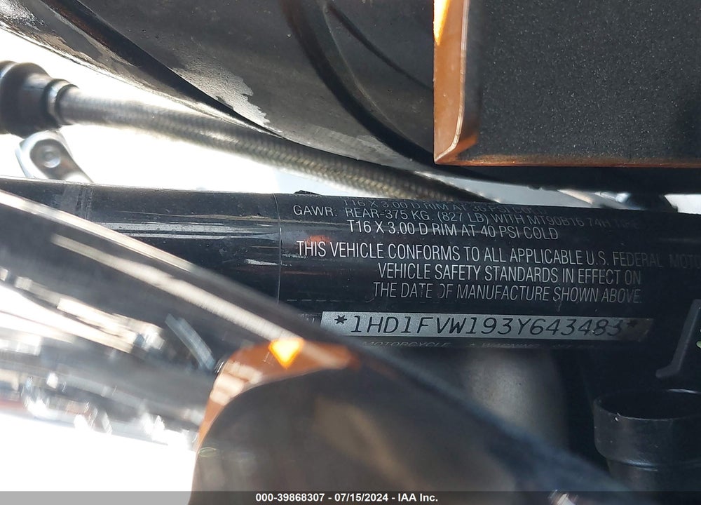 2003 HARLEY-DAVIDSON FLHTI VIN: 1HD1FVW193Y643483