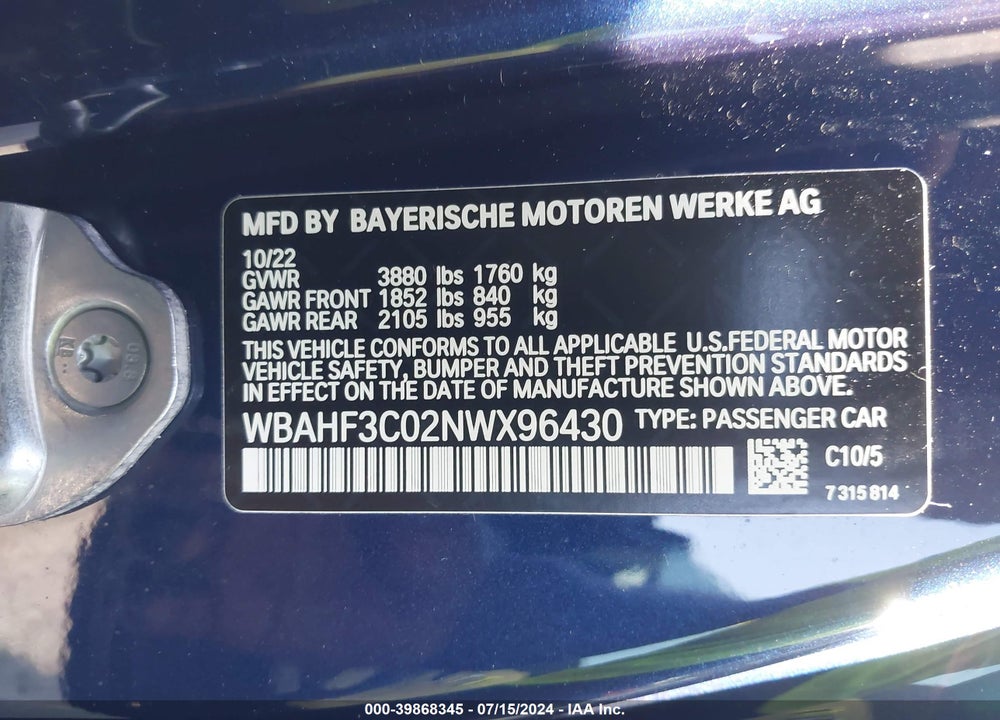 2022 BMW Z4 SDRIVE30I VIN: WBAHF3C02NWX96430