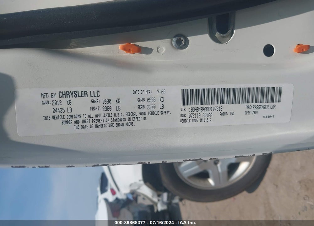 2009 DODGE CALIBER SXT VIN: 1B3HB48A39D107813