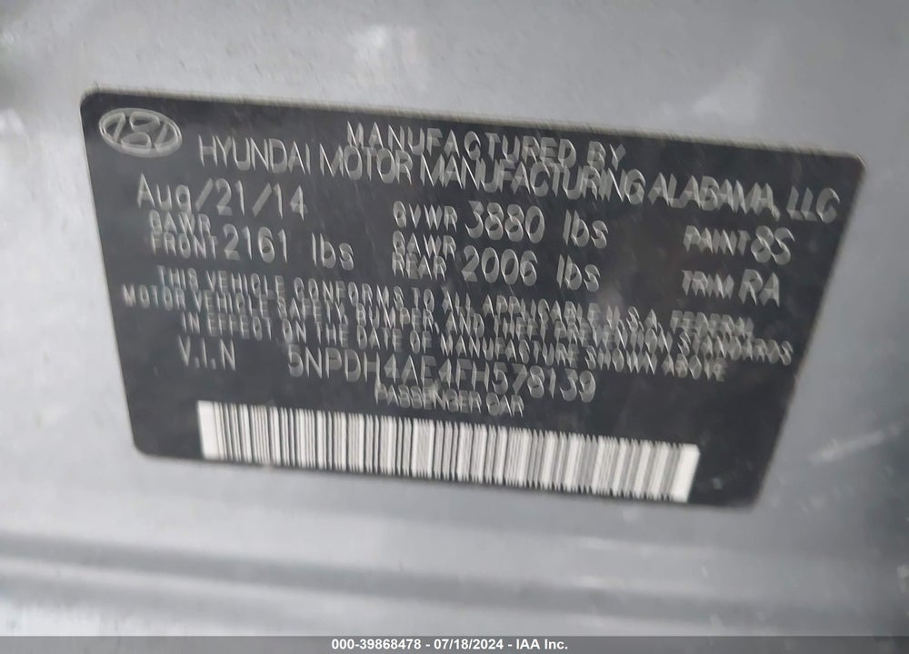 2015 HYUNDAI ELANTRA LIMITED VIN: 5NPDH4AE4FH578139