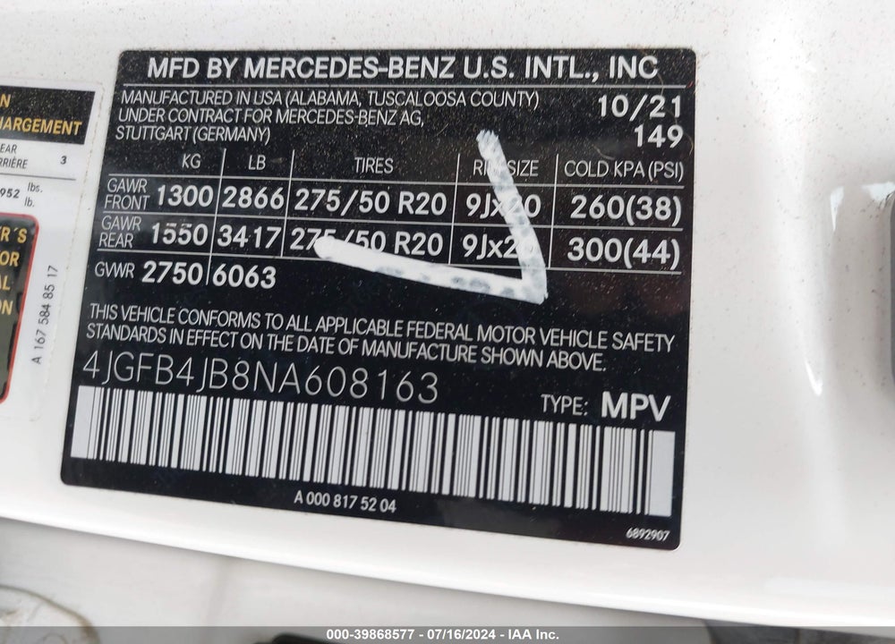 2022 MERCEDES-BENZ GLE 350 VIN: 4JGFB4JB8NA608163