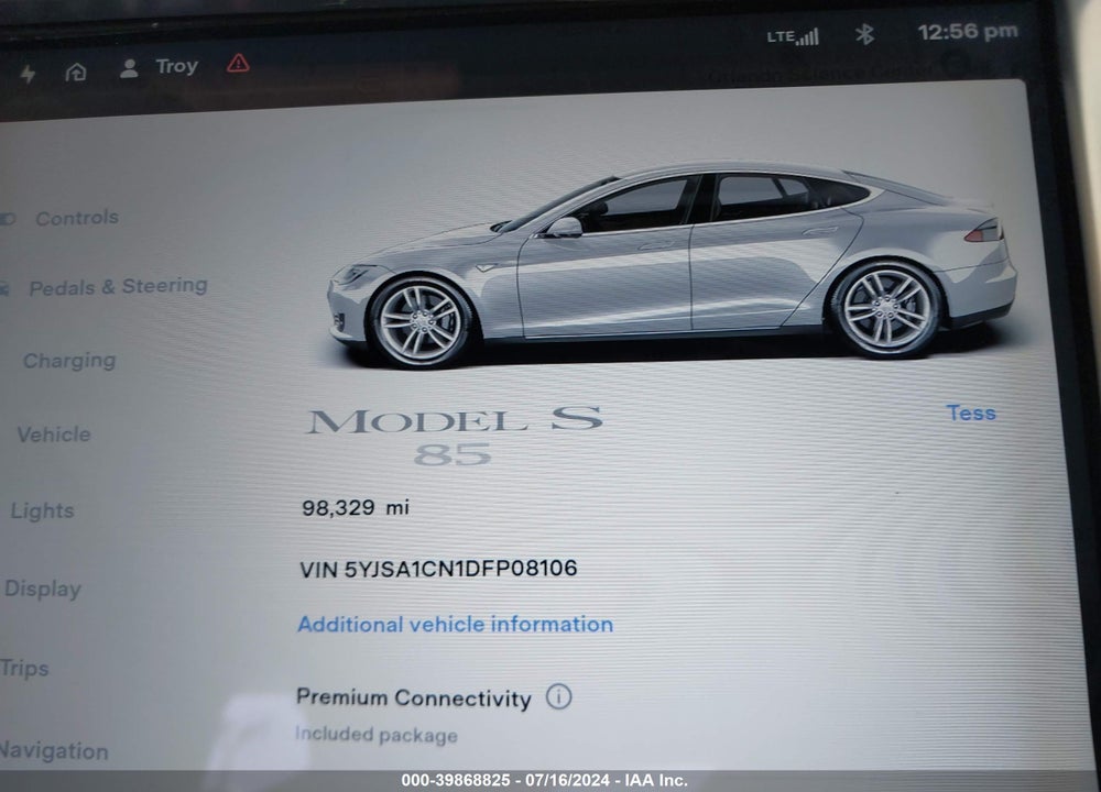 2013 TESLA MODEL S VIN: 5YJSA1CN1DFP08106