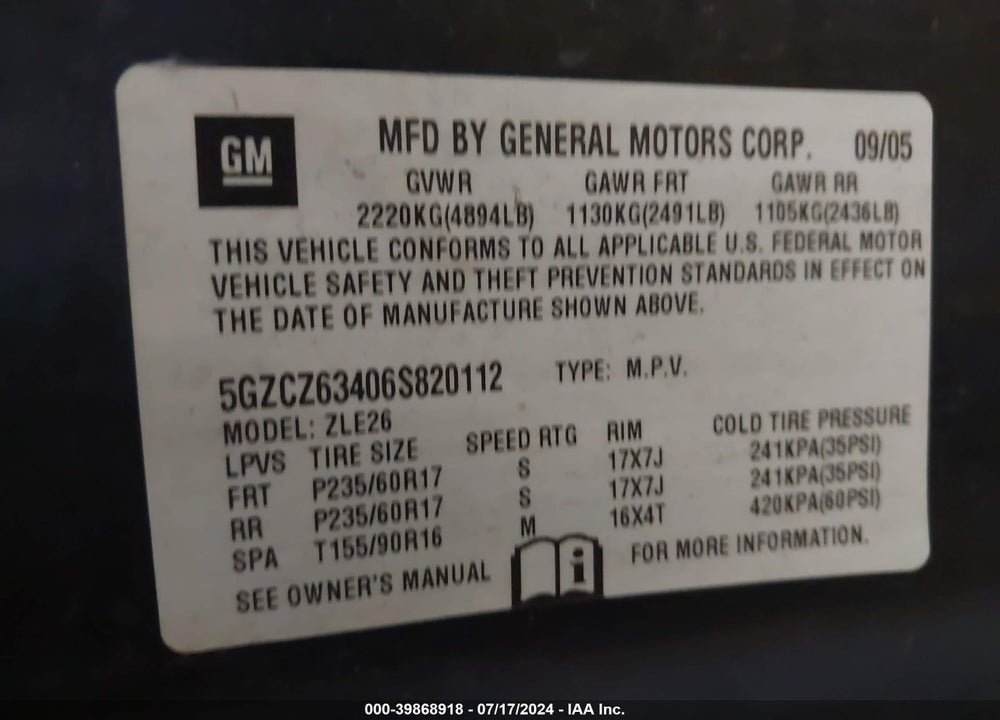 2006 SATURN VUE V6 VIN: 5GZCZ63406S820112