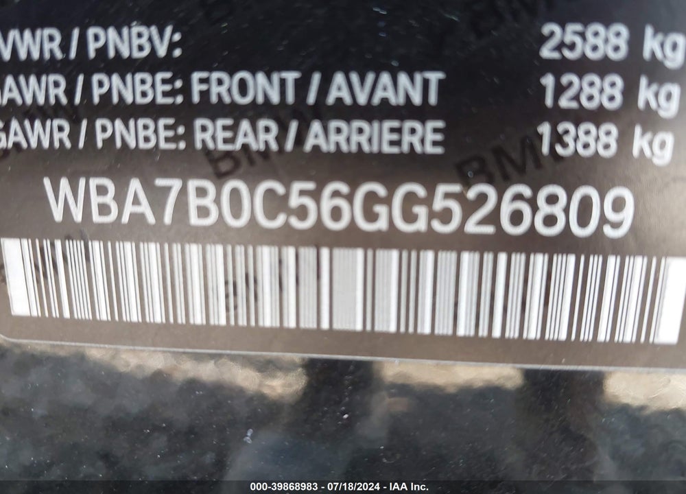 2016 BMW 7 SERIES VIN: WBA7B0C56GG526809