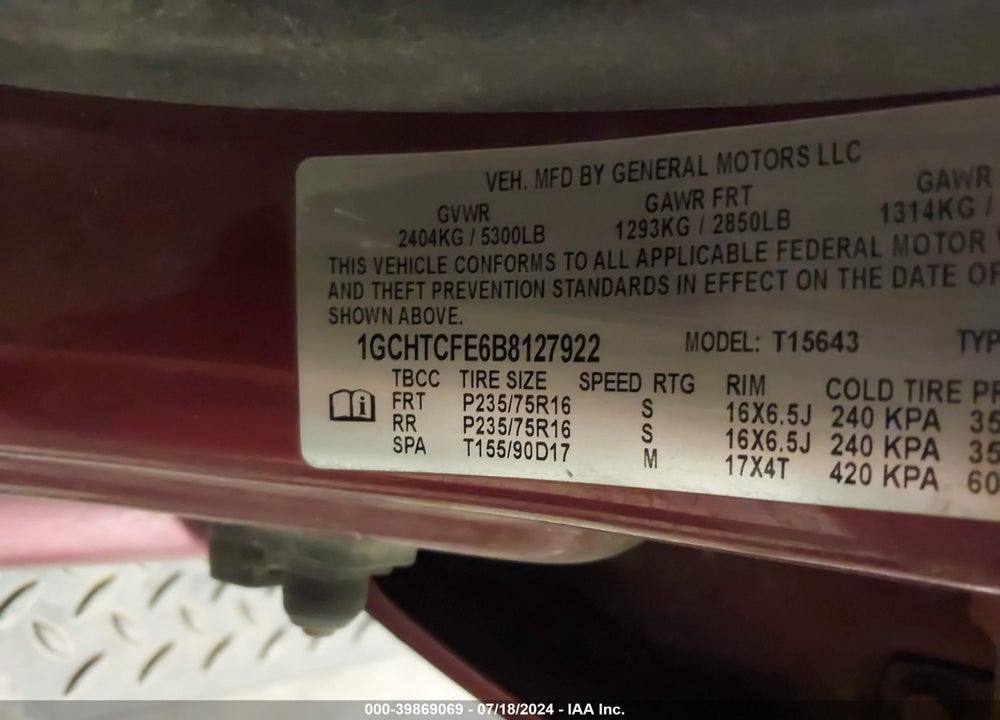 2011 CHEVROLET COLORADO 1LT VIN: 1GCHTCFE6B8127922