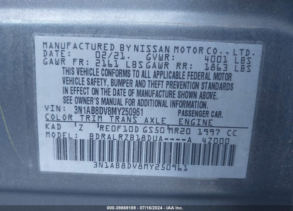2021 NISSAN SENTRA SR XTRONIC CVT VIN: 3N1AB8DV8MY250961