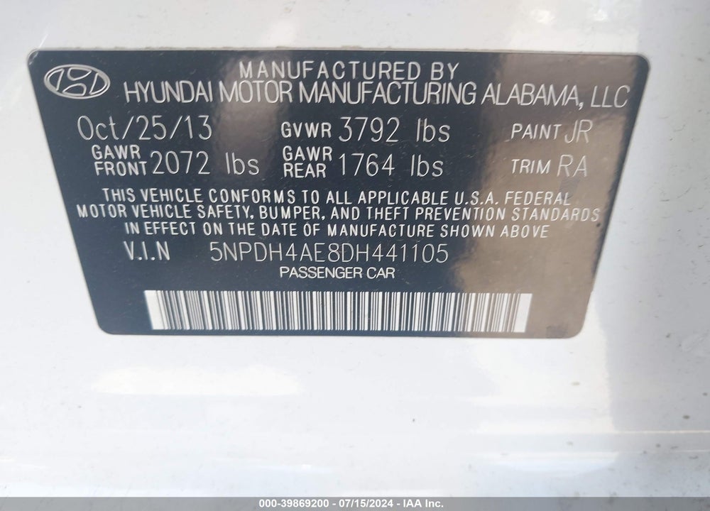 2013 HYUNDAI ELANTRA GLS VIN: 5NPDH4AE8DH441105