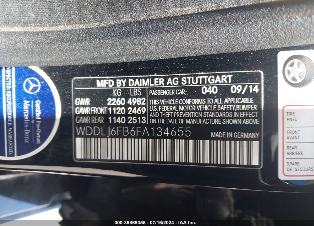 2015 MERCEDES-BENZ CLS 400 VIN: WDDLJ6FB6FA134655