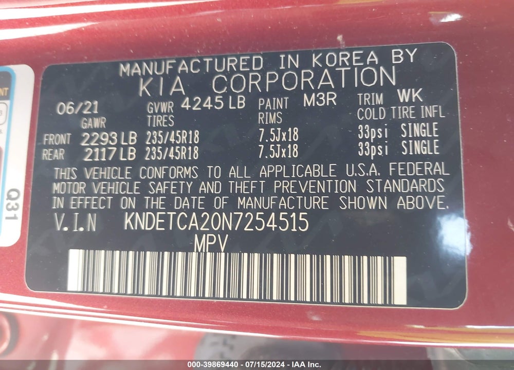 2022 KIA SELTOS SX TURBO VIN: KNDETCA20N7254515