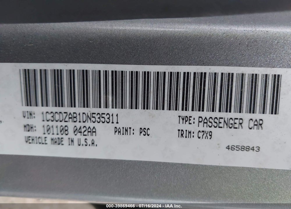 2013 DODGE AVENGER SE VIN: 1C3CDZAB1DN535311