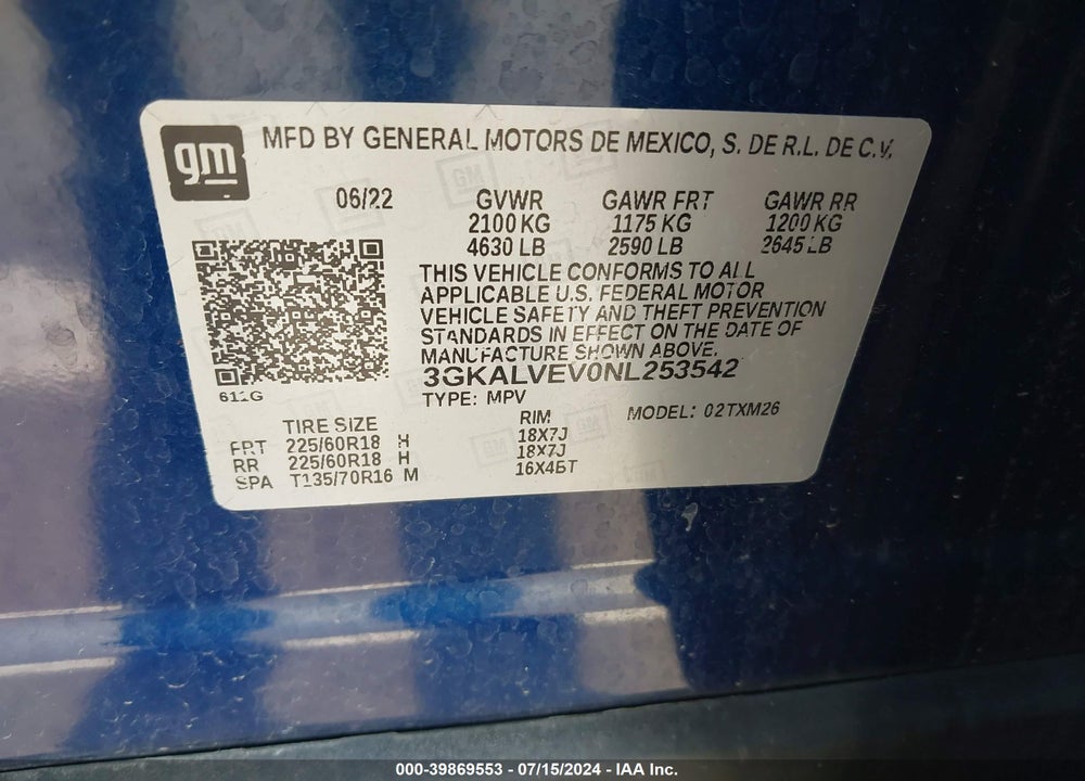 2022 GMC TERRAIN AWD SLT VIN: 3GKALVEV0NL253542
