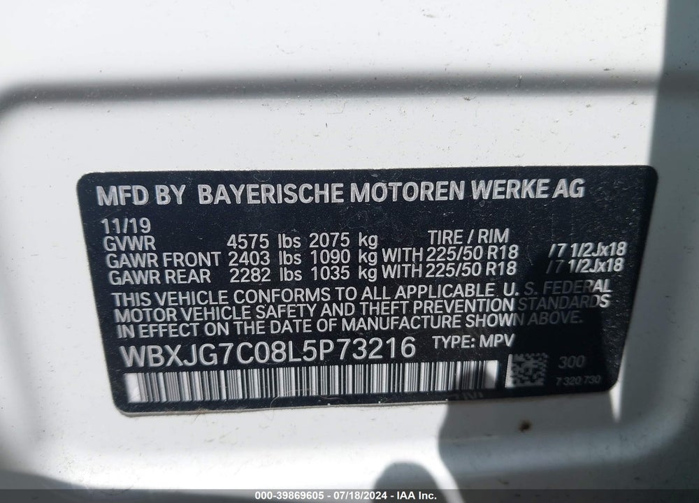2020 BMW X1 SDRIVE28I VIN: WBXJG7C08L5P73216