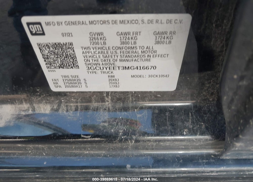 2021 CHEVROLET SILVERADO 1500 4WD SHORT BED RST VIN: 3GCUYEET3MG416670