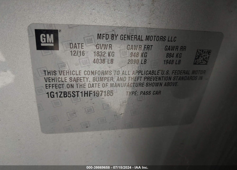 2017 CHEVROLET MALIBU LS VIN: 1G1ZB5ST1HF197185