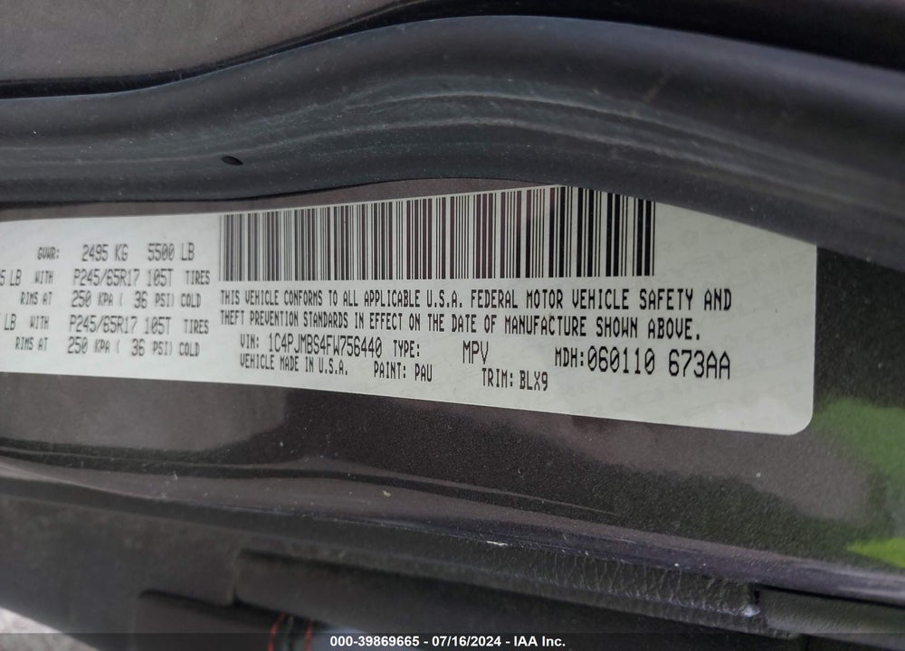 2015 CHEROKEE JEEP  TRAILHAWK VIN: 1C4PJMBS4FW756440