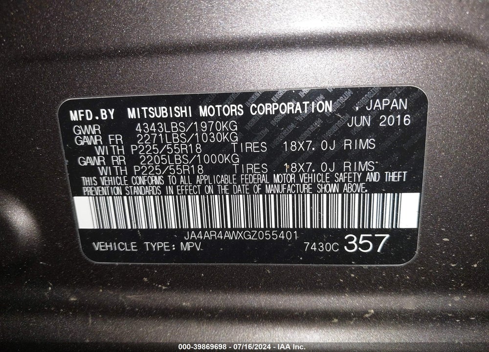 2016 MITSUBISHI OUTLANDER SPORT 2.4 GT VIN: JA4AR4AWXGZ055401