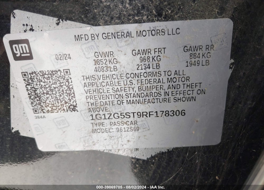 2024 CHEVROLET MALIBU RS VIN: 1G1ZG5ST9RF178306