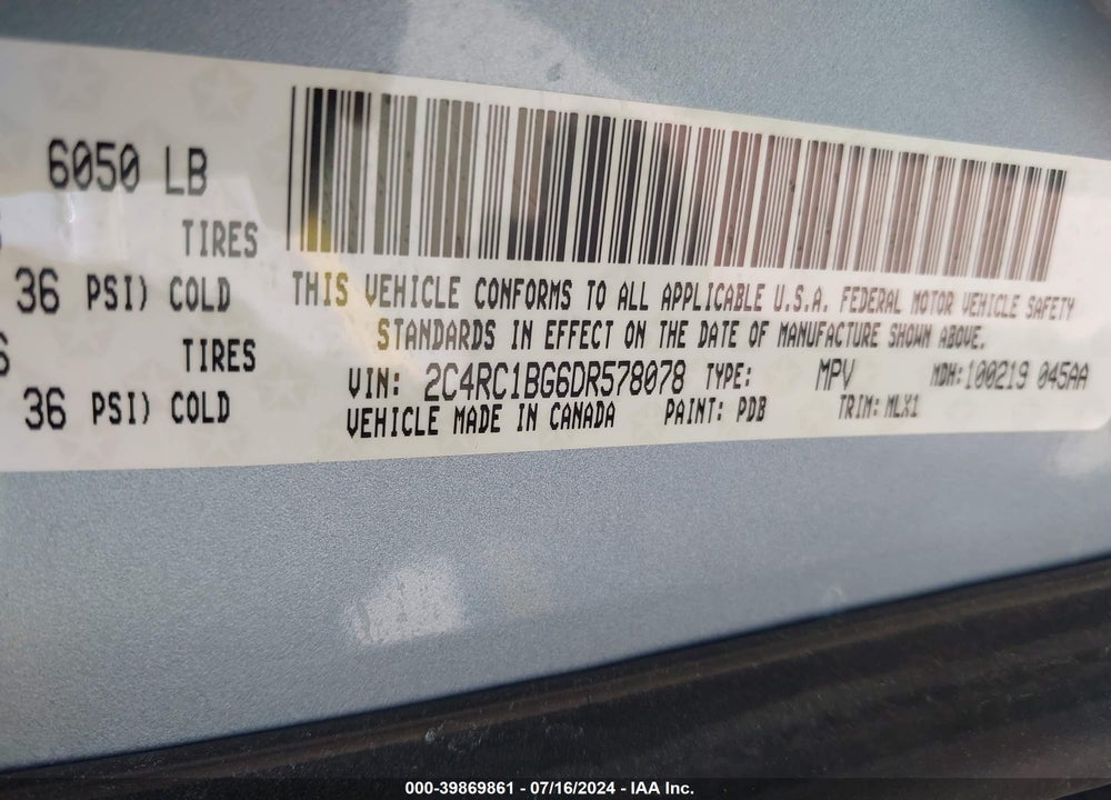 2013 CHRYSLER TOWN & COUNTRY VIN: 2C4RC1BG6DR578078