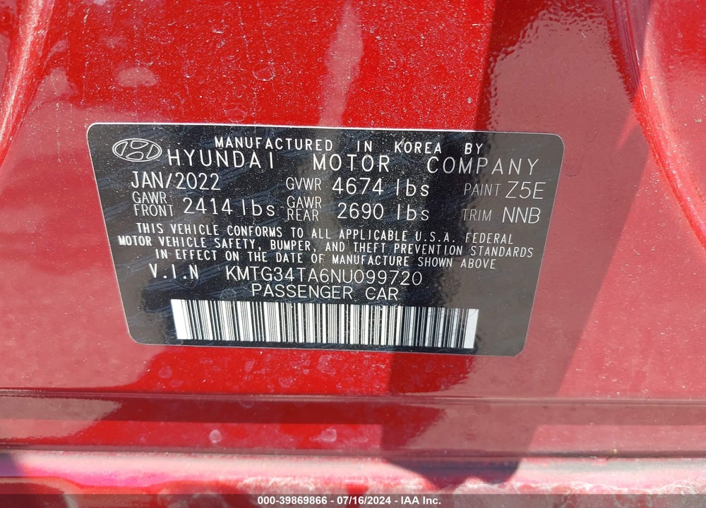 2022 GENESIS G70 2.0T RWD VIN: KMTG34TA6NU099720