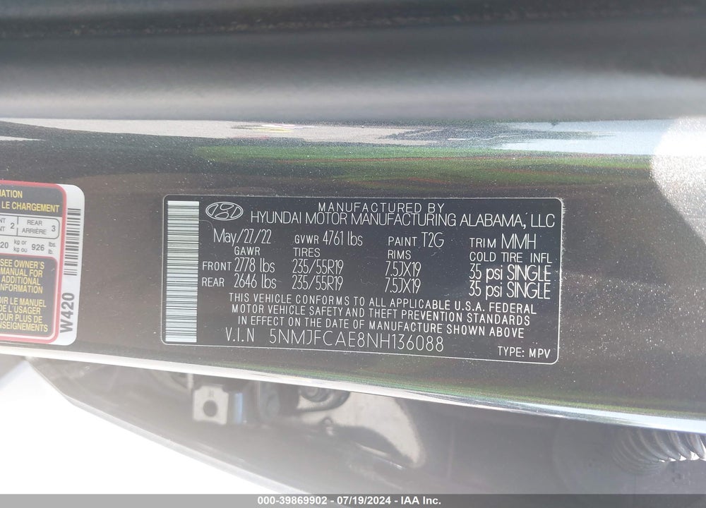 2022 HYUNDAI TUCSON SEL VIN: 5NMJFCAE8NH136088