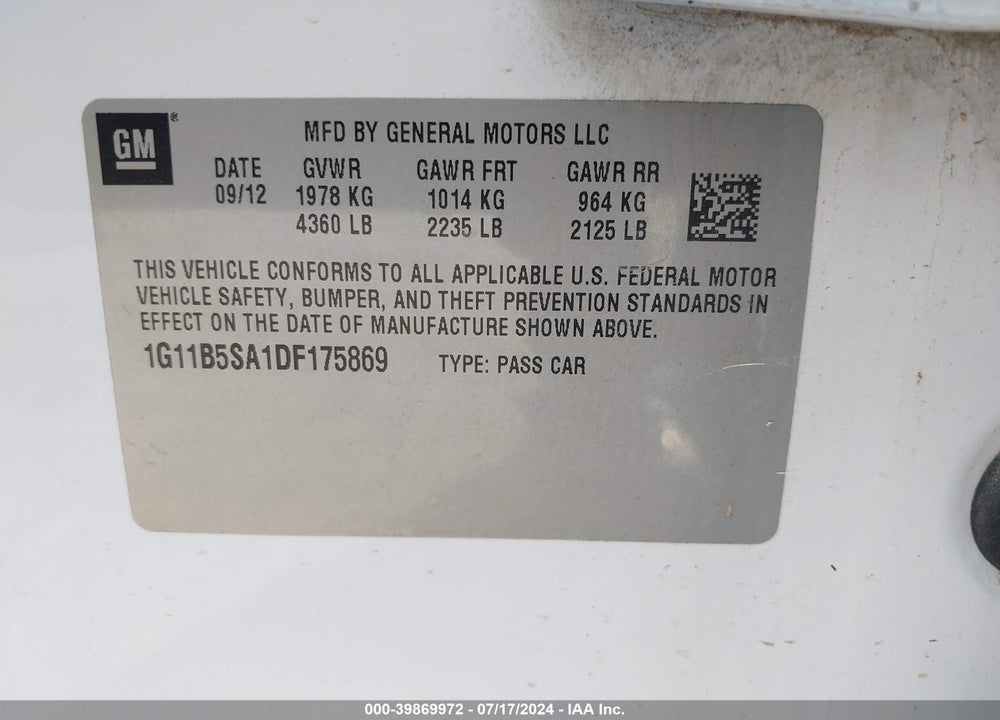 2013 CHEVROLET MALIBU 1LS VIN: 1G11B5SA1DF175869