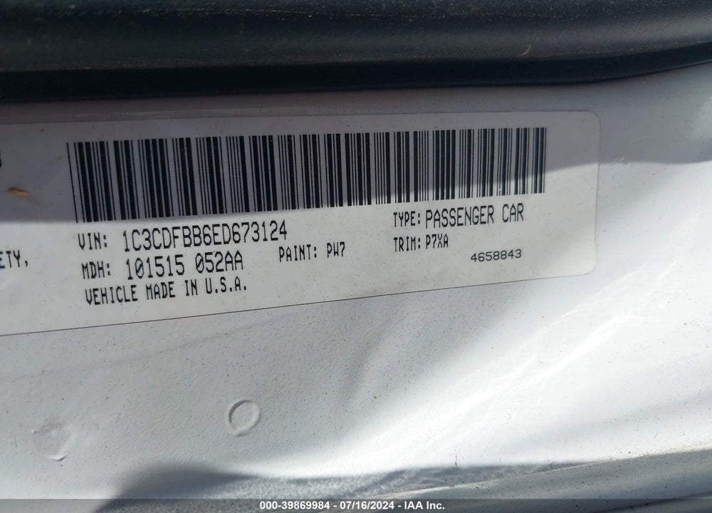 2014 DODGE DART SXT VIN: 1C3CDFBB6ED673124
