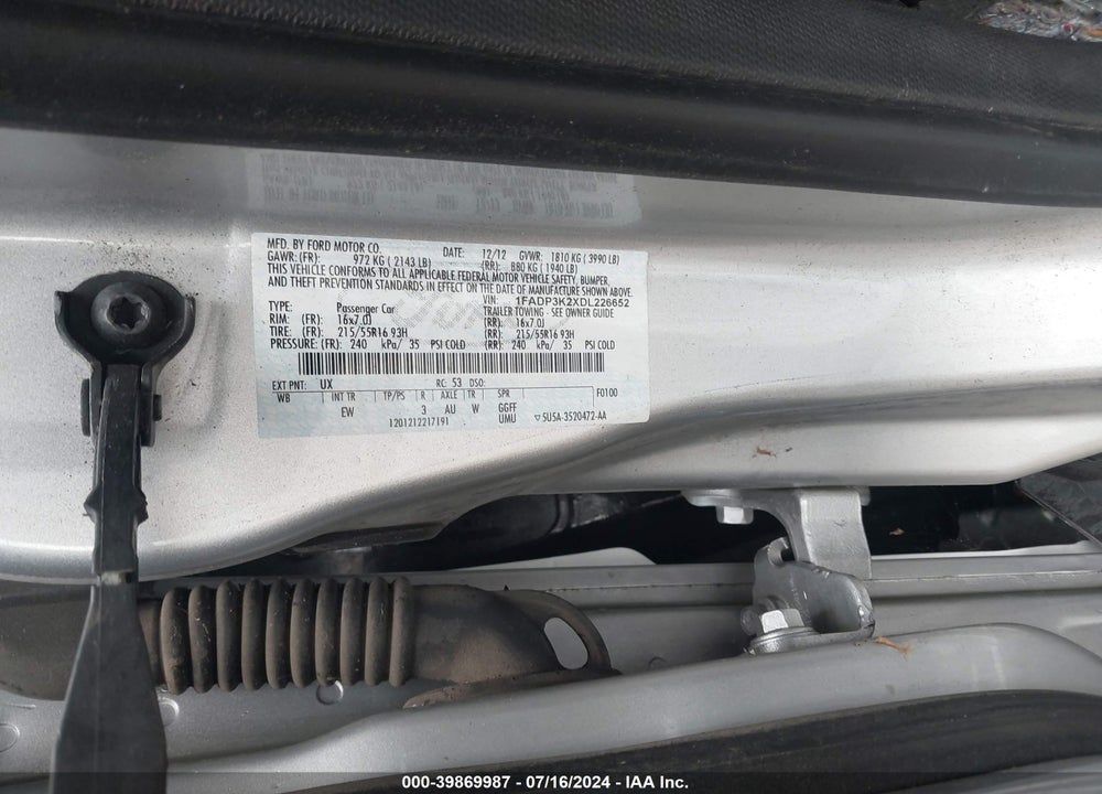 2013 FORD FOCUS SE VIN: 1FADP3K2XDL226652