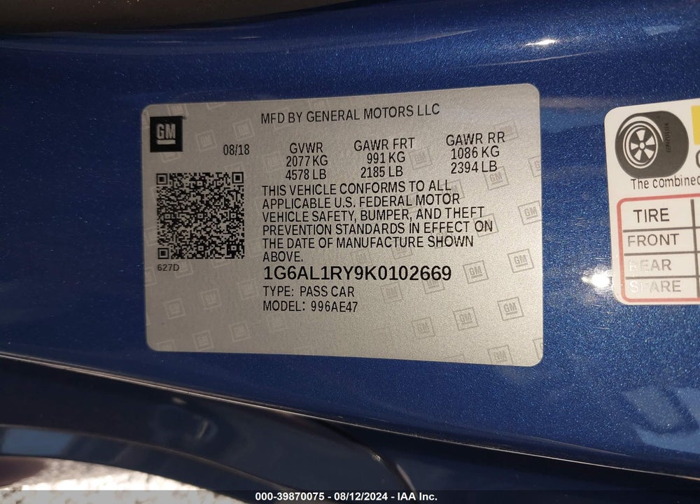 2019 CADILLAC ATS-V VIN: 1G6AL1RY9K0102669