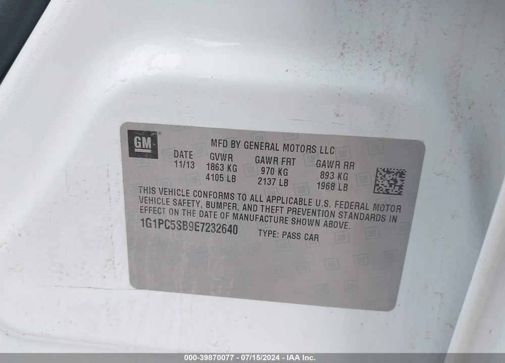 2014 CHEVROLET CRUZE 1LT AUTO VIN: 1G1PC5SB9E7232640