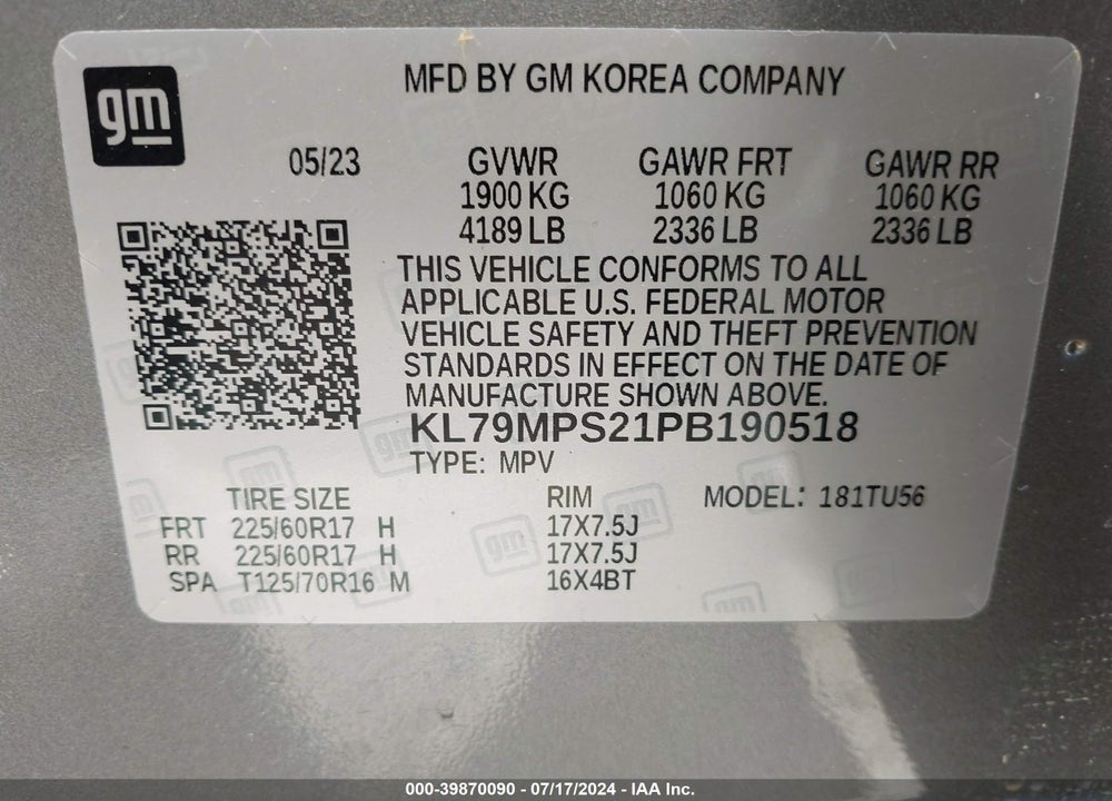 2023 CHEVROLET TRAILBLAZER FWD LT VIN: KL79MPS21PB190518