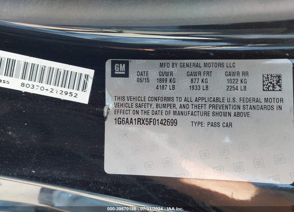2015 CADILLAC ATS STANDARD VIN: 1G6AA1RX5F0142699