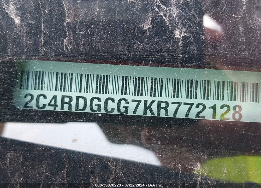 2019 DODGE GRAND CARAVAN SXT VIN: 2C4RDGCG7KR772128