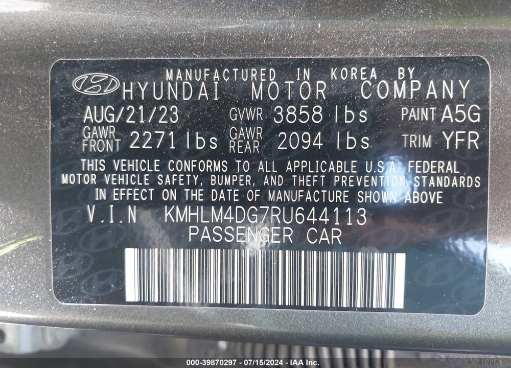 2024 HYUNDAI ELANTRA SEL VIN: KMHLM4DG7RU644113
