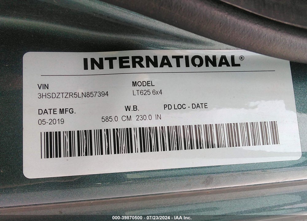 2020 INTERNATIONAL LT VIN: 3HSDZTZR5LN857394