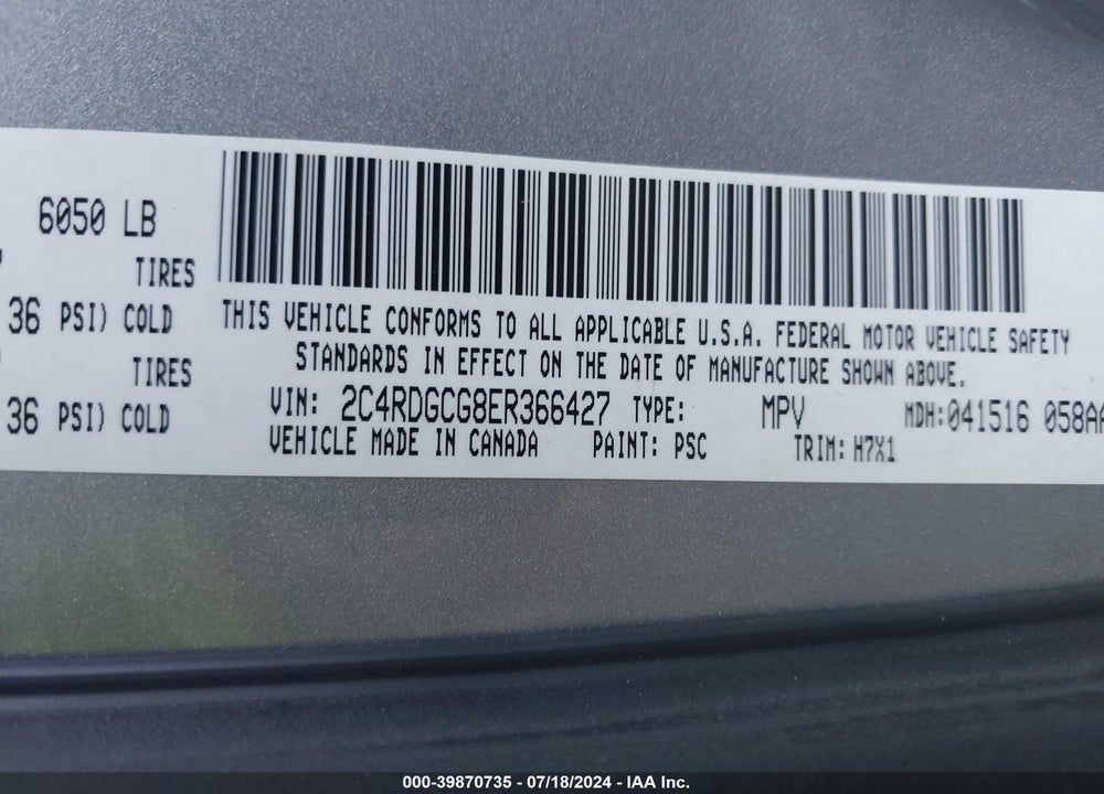 2014 DODGE GRAND CARAVAN SXT VIN: 2C4RDGCG8ER366427