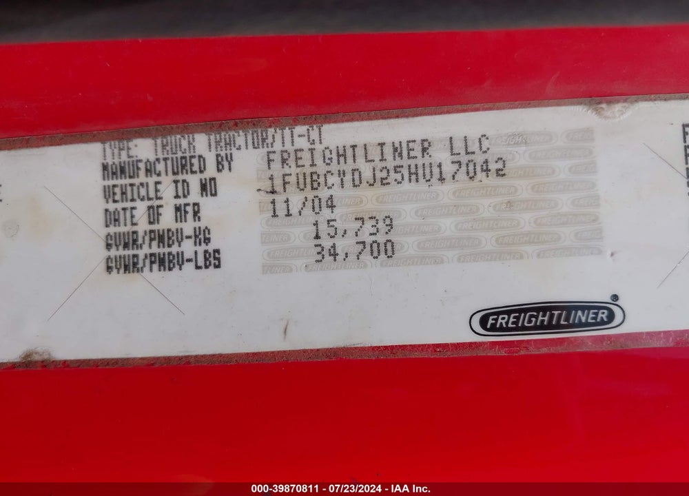 2005 FREIGHTLINER M2 106 MEDIUM DUTY VIN: 1FUBCYDJ25HU17042