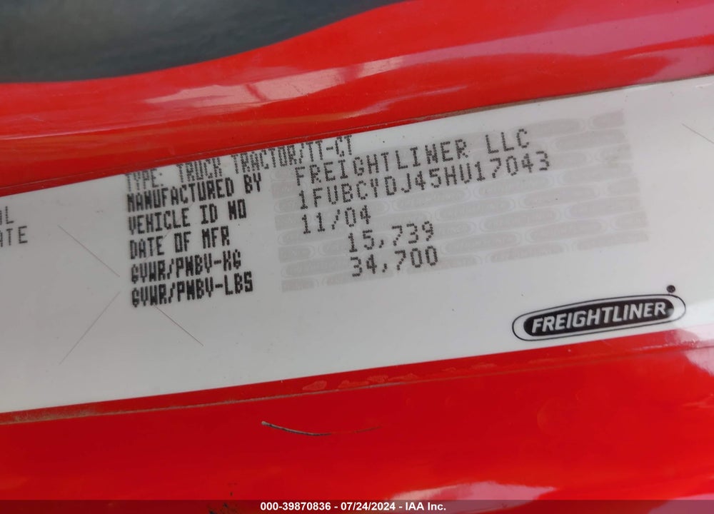 2005 FREIGHTLINER M2 106 MEDIUM DUTY VIN: 1FUBCYDJ45HU17043