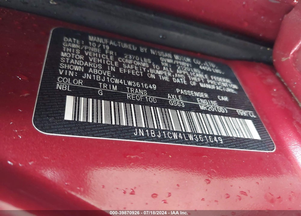 2020 NISSAN ROGUE SPORT SV AWD XTRONIC CVT VIN: JN1BJ1CW4LW361649