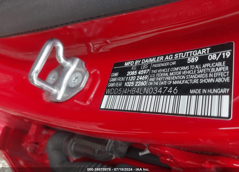 2020 MERCEDES-BENZ CLA 250 4MATIC VIN: WDD5J4HB4LN034746