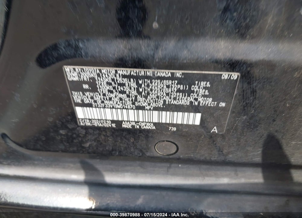2009 TOYOTA RAV4 VIN: 2T3ZF33V19W014870