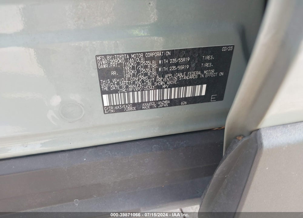 2023 TOYOTA RAV4 XLE PREMIUM VIN: JTMC1RFVXPD105343