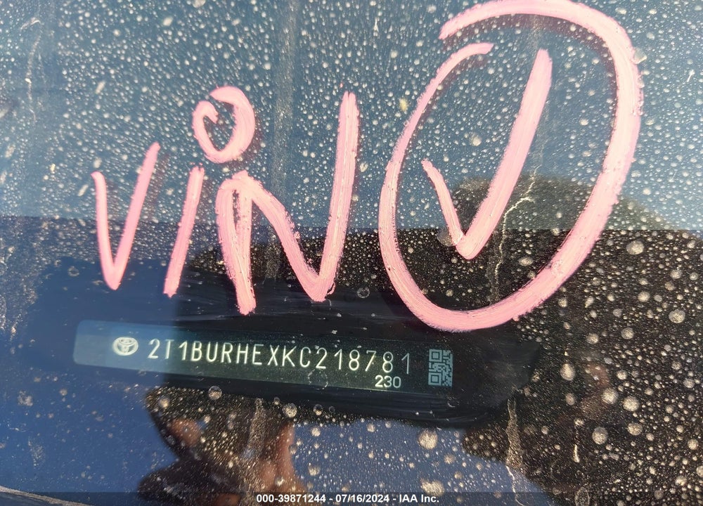 2019 TOYOTA COROLLA SE VIN: 2T1BURHEXKC218781