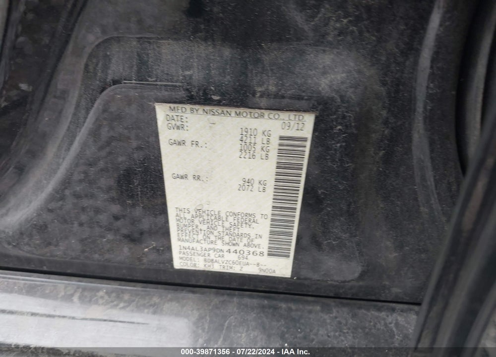 2013 NISSAN ALTIMA 2.5 SL VIN: 1N4AL3AP9DN440368