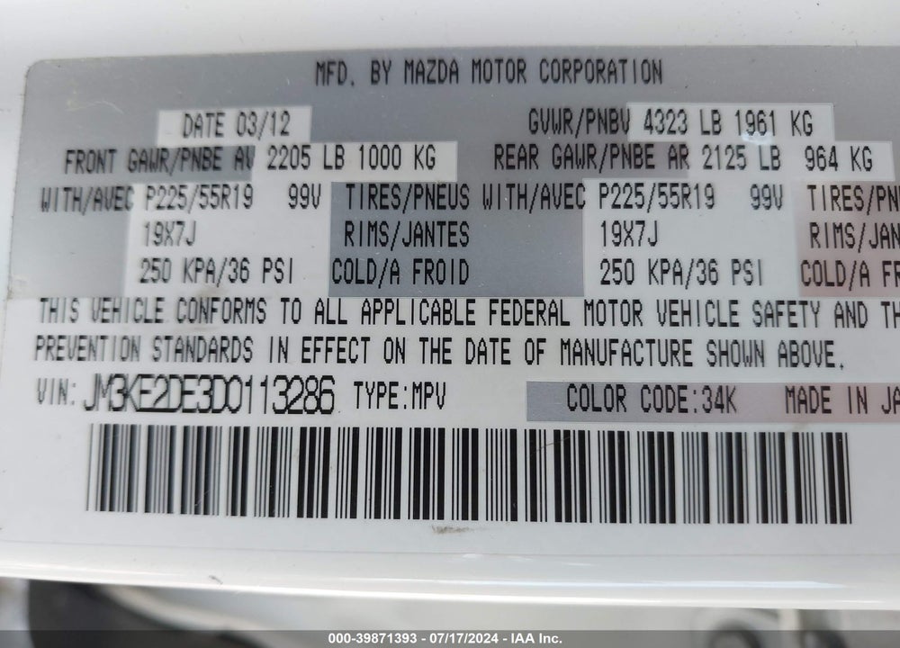 2013 MAZDA CX-5 GRAND TOURING VIN: JM3KE2DE3D0113286