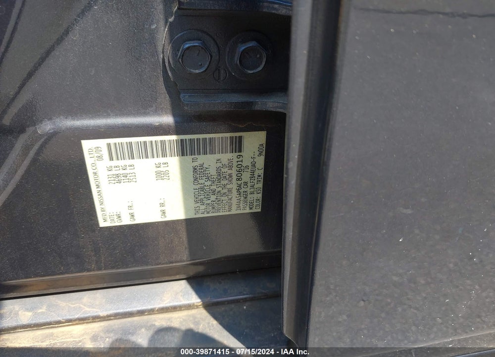 2010 NISSAN MAXIMA 3.5 SV VIN: 1N4AA5AP6AC806019