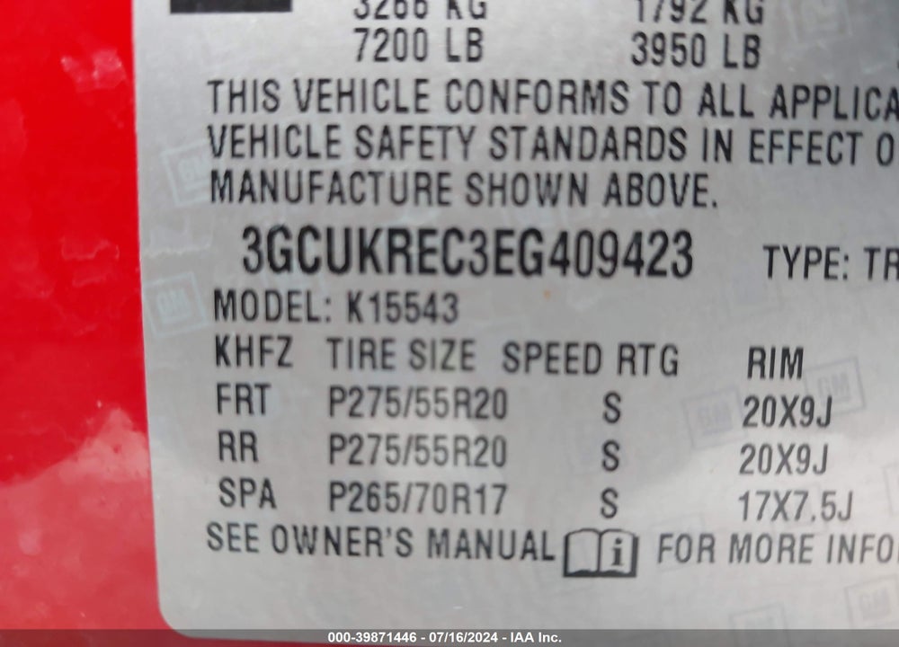 2014 CHEVROLET SILVERADO 1500 1LT VIN: 3GCUKREC3EG409423