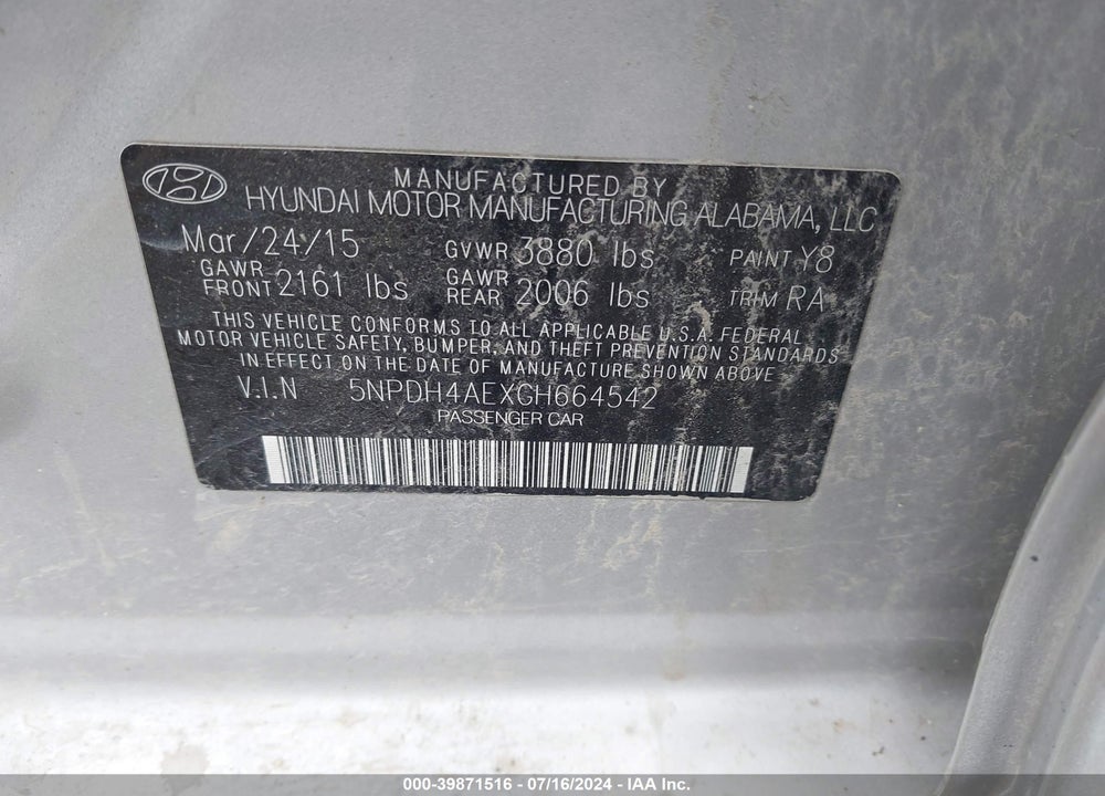 2016 HYUNDAI ELANTRA SE VIN: 5NPDH4AEXGH664542