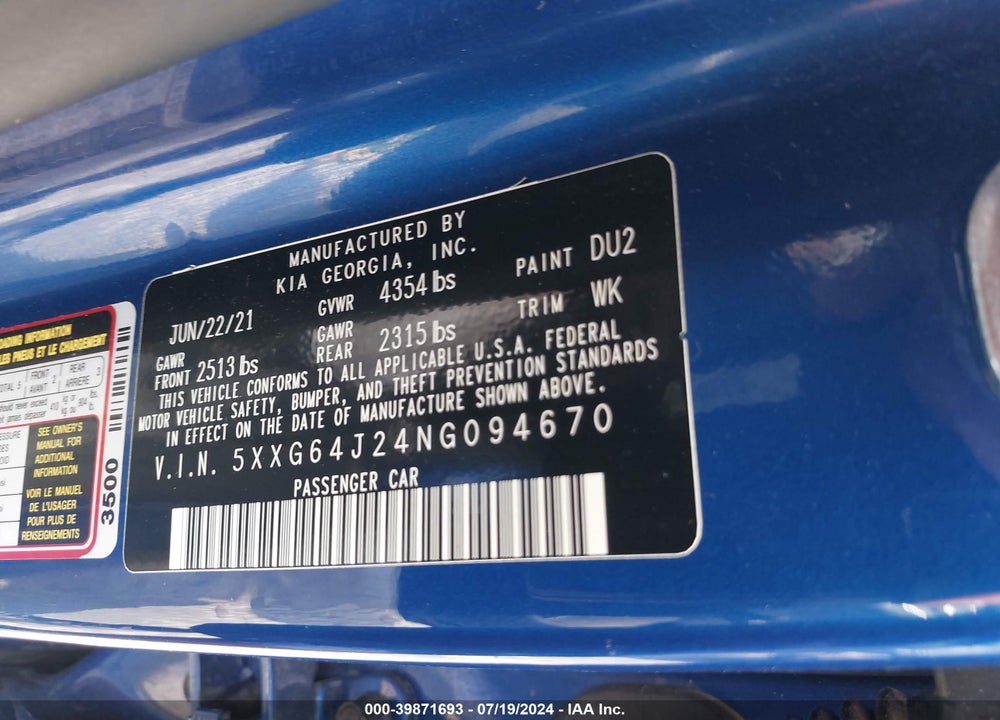2022 KIA K5 GT LINE VIN: 5XXG64J24NG094670