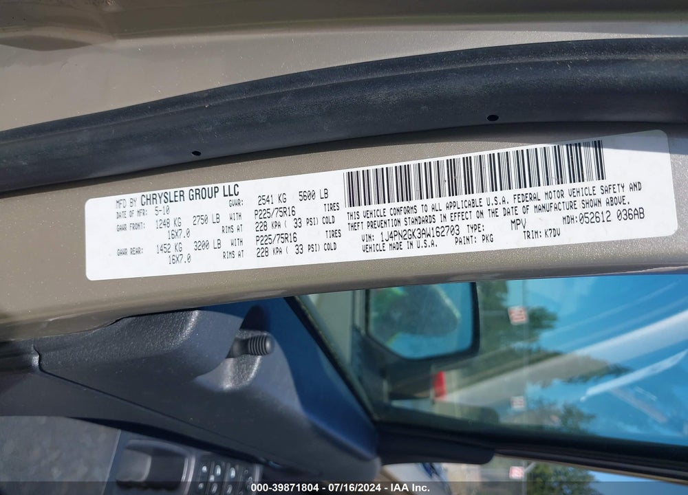 2010 JEEP LIBERTY SPORT VIN: 1J4PN2GK3AW162703