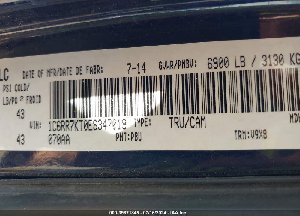 2014 RAM 1500 ST VIN: 1C6RR7KT0ES347019